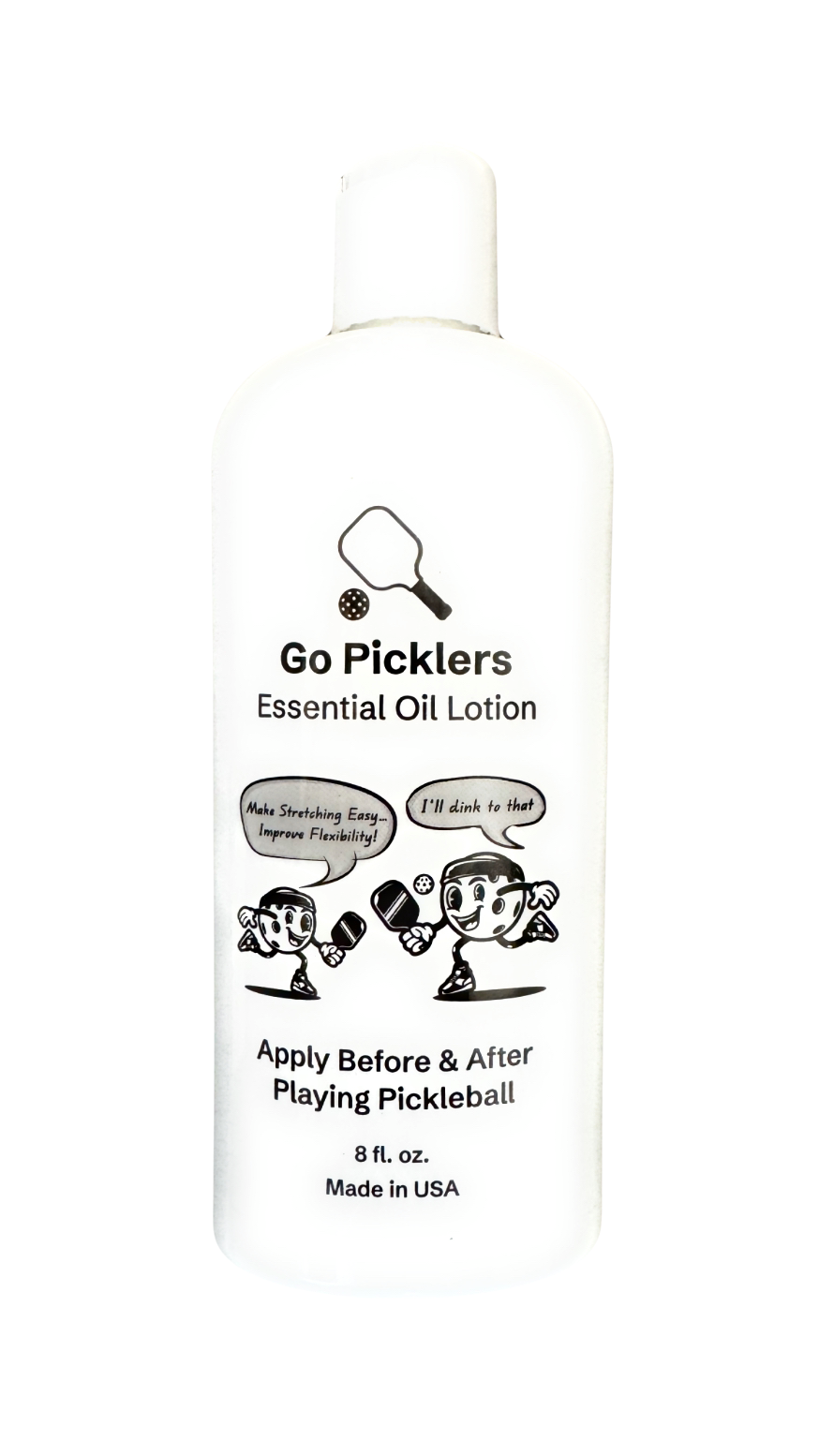 Go Picklers Essential Oil Lotion for Pickleball Players to Make Stretching Easy. Apply Before & After Playing Pickleball
